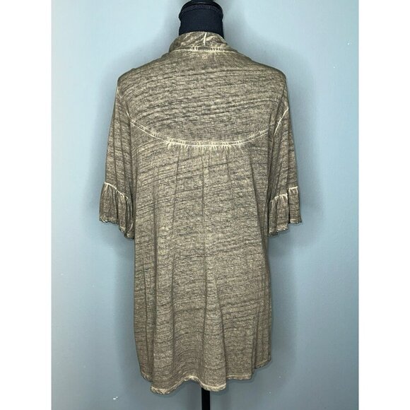 Democracy Women's Medium Cardigan Kimono Linen Blend Tunic Ruffle Half Sleeve NW - Picture 3 of 10
